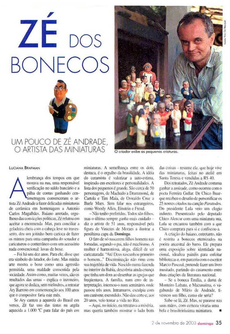 Matria publicada na revista DOMINGO do Jornal do Brasil (2003)